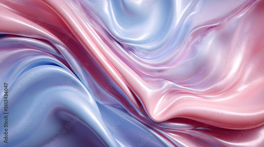 Obraz premium Iridescent flowing fabric with a delicate blend of rose and azure hues creating a smooth shiny texture and a captivating dynamic design evoking a sense of luxury and elegance