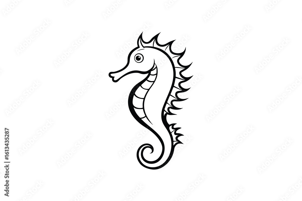 Fototapeta premium Elegant Seahorse Illustration in Black and White Simple Line Art Style Isolated Seahorse silhouette