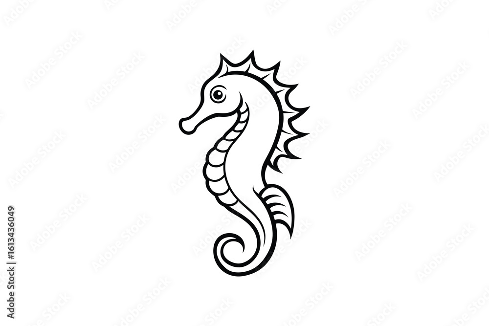 Fototapeta premium Elegant Seahorse Illustration with Detailed Outline in Black and White Silhouette