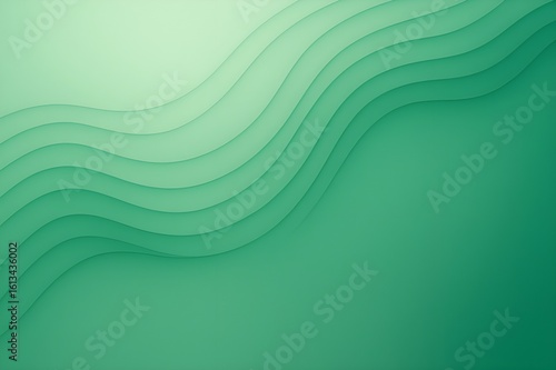 Gentle Green Wave Layers Upper Right, Airy Copy Space. Generative AI.
