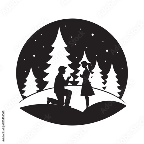 Man Proposing In Snowfall Silhouette Scene