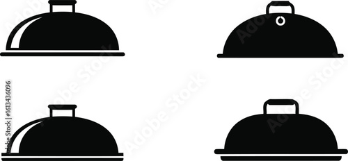 Grill Lid Silhouette Icon Vector Set - Barbecue Cover