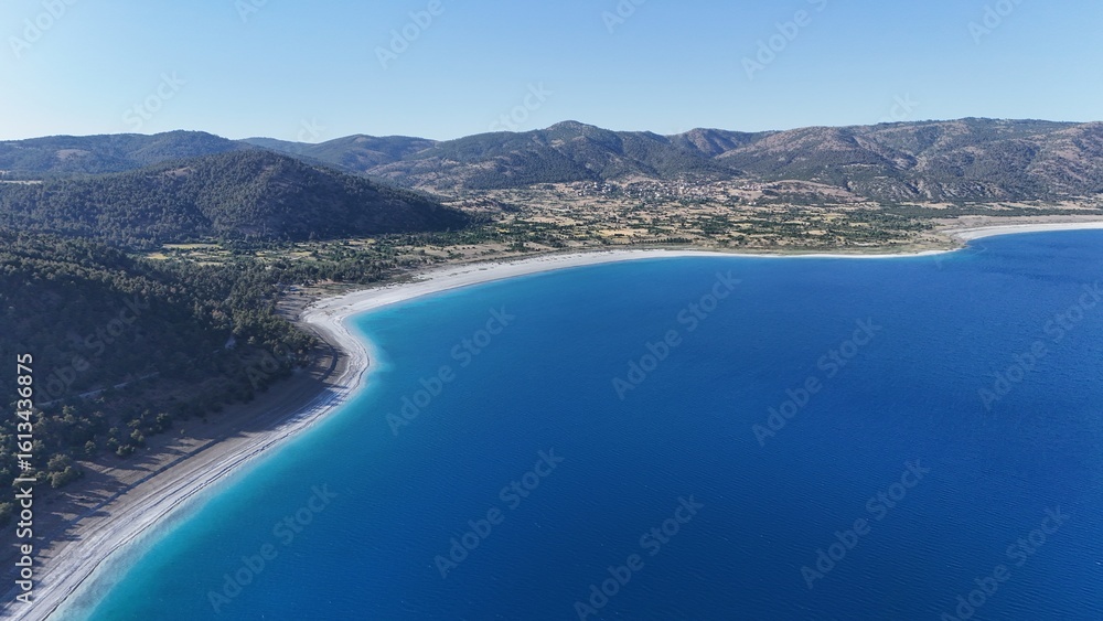 Naklejka premium Blue lake scenery. River, trees, sky. Lake in Turkey High quality photo