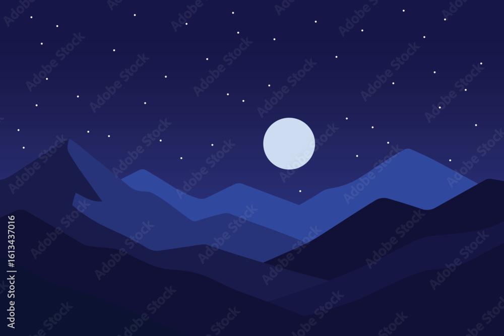 Obraz premium Minimalist Mountain Night Landscape with Moon and Stars