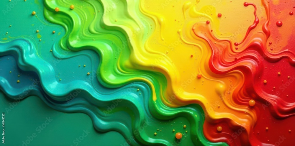 Fototapeta premium Vibrant acrylic paint splash background Green, red, yellow, blue hues , bright, visual