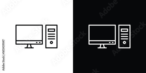 Desktop computer icon collection. Line vector sign, symbol for web and mobile