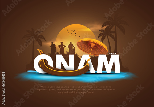 Kerela festival happy Onam celebration greetings. Creative vector illustration design.	
