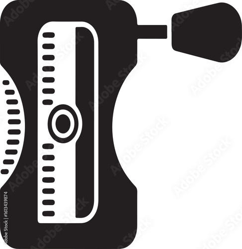 Black silhouette of a manual pencil sharpener with a crank