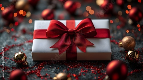 Elegant Christmas gift card with red bow and golden bell