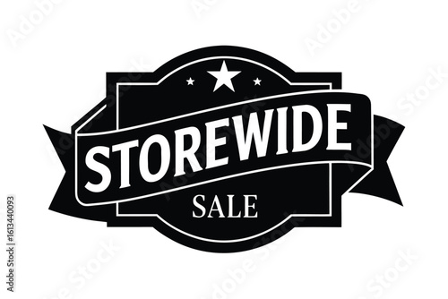 Thanksgiving vector art of storewide sale announcement badge with star and ribbon isolated on white