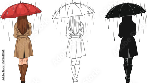Woman with umbrella in rain vector illustration rain protection rainy day design art