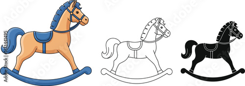 Rocking horse vector illustration set cute toy horse for kids design elements art
