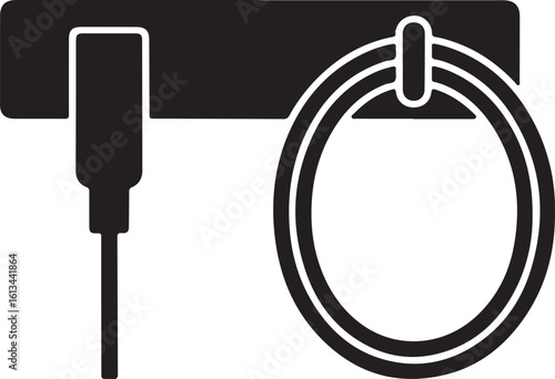 Simple black silhouette of a towel rack with a towel hanging on it