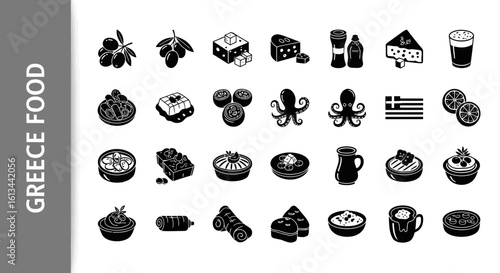 A collection of Greece food-related editable Silhouette.svg