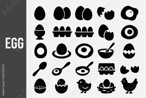 Egg Icon Collection: Food, Breakfast, and Protein Silhouettes