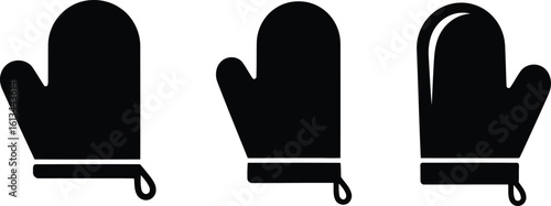 Oven Mitt Silhouette Icon Vector Set - Kitchen Heat Protection