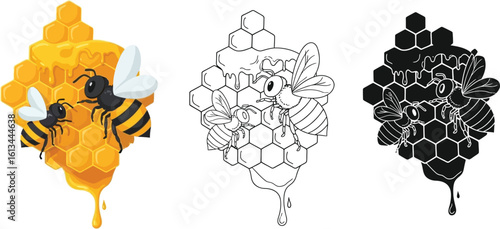 Honeycomb with bees vector illustration design for apiary and beekeeping concept