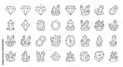 Collection of diverse diamond cut styles and gemstone shapes illustrating facet patterns and brilliance