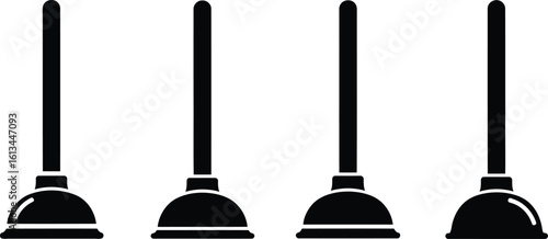 Plunger Stick Silhouette Icon Vector Set - Plumbing Tool