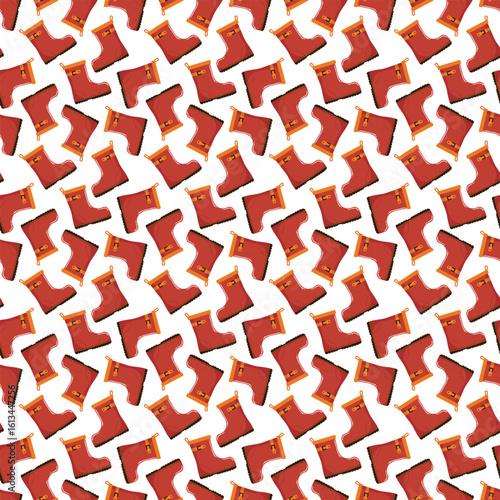 Fall seamless pattern design featuring boots, galoshes, and leaves