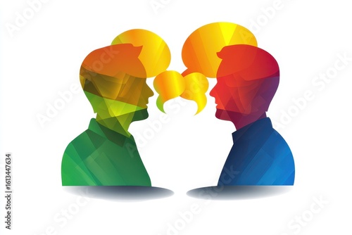 Colorful Abstract Silhouette of Two People Engaging in Conversation