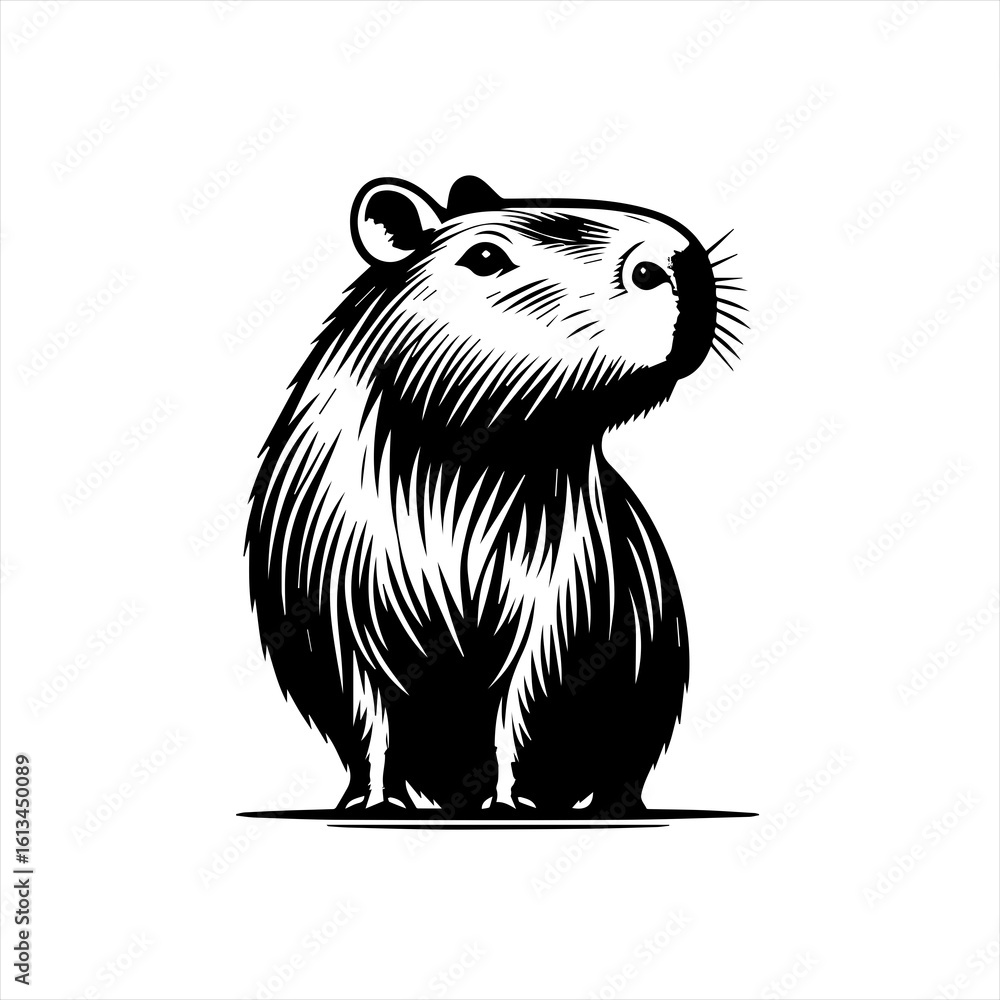 Fototapeta premium Capybara illustration in black and white line art style