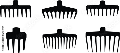 Rake Teeth Silhouette Icon Vector Set - Gardening Tool Part