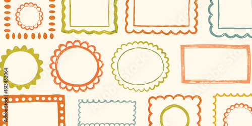 Hand Drawn Doodle Frames Collection – Colorful Vintage Borders, Oval and Rectangle Label Clipart for Scrapbooking, Journaling, Craft Design, Printable Art, Digital Template PNG