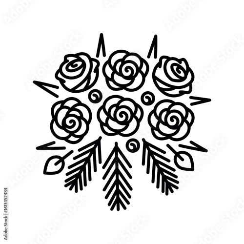 wedding flowers black line icon.