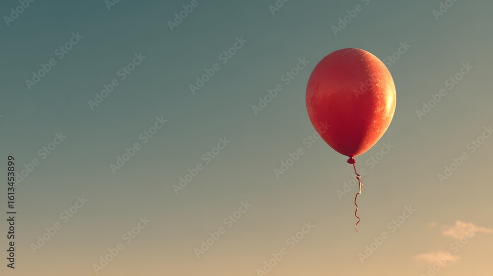Fototapeta premium Single red balloon floating in the sky.