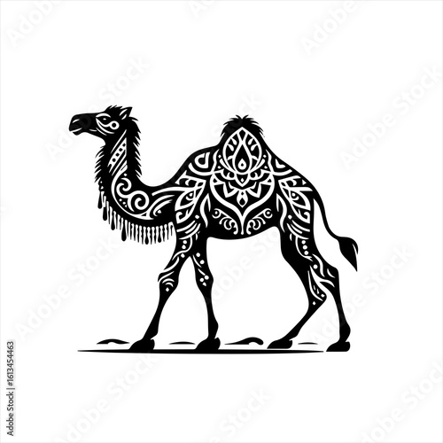 Ornate camel silhouette with intricate mandala pattern
