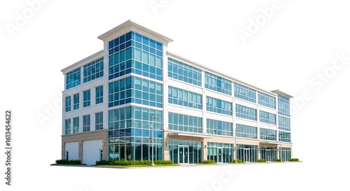 Wallpaper Mural A modern office building with many windows and white exterior on a bright day with a white background Torontodigital.ca