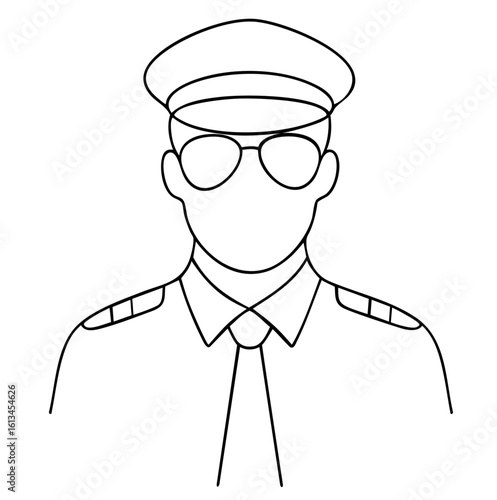 Airline pilot in uniform with peaked cap, aviator sunglasses, epaulets, and tie — airplane captain, aviation profession, flight authority, commercial airline crew