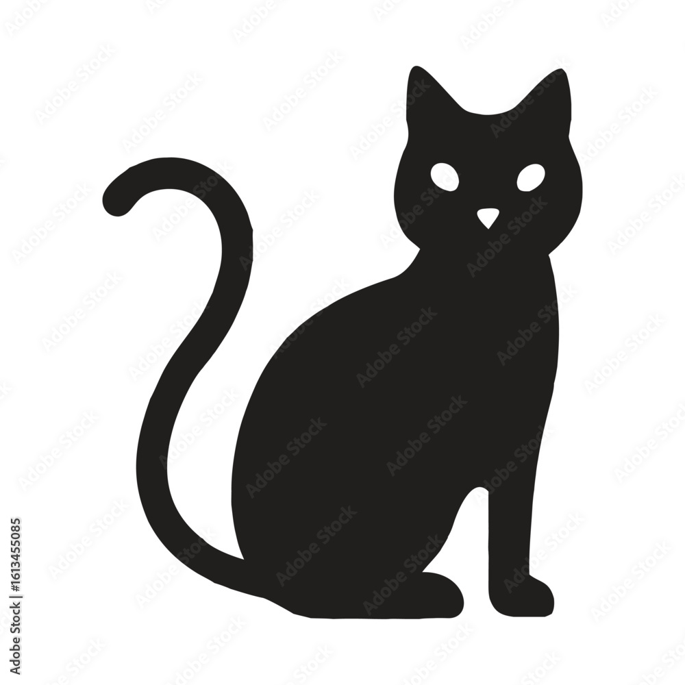 Fototapeta premium Black Cat Silhouette on White