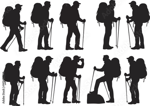 Hiker Vector Silhouettes – Backpacking Man Outdoor Poses