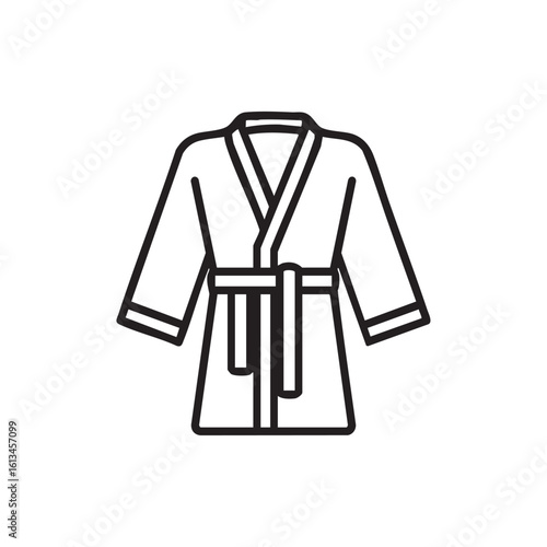 A black and white line icon of a bathrobe.