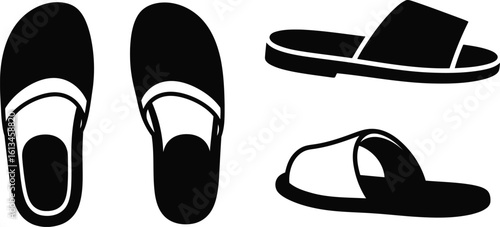 Slippers Pair Silhouette Icon Vector Set - Footwear, Comfort, Home
