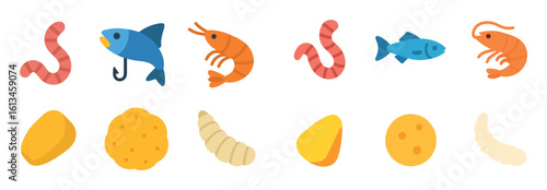 Colorful Fishing Bait Icons