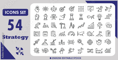 Strategy Line Editable Icons set. Vector illustration in modern thin line style of business related icons: tactics, vision, target, and more. Pictograms and infographics.