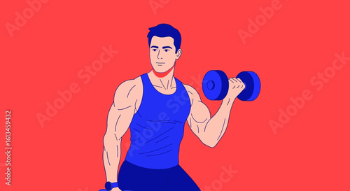 Muscular Man Lifting Weights in a Vibrant Illustration
