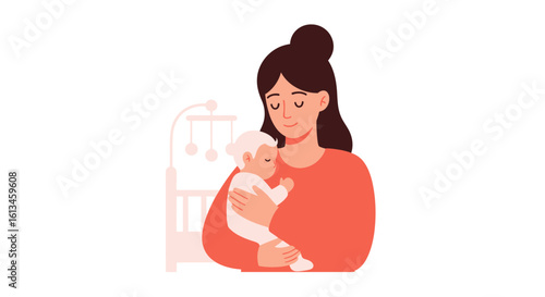 Loving Mother Holding Sleepy Baby in a Tender Embrace