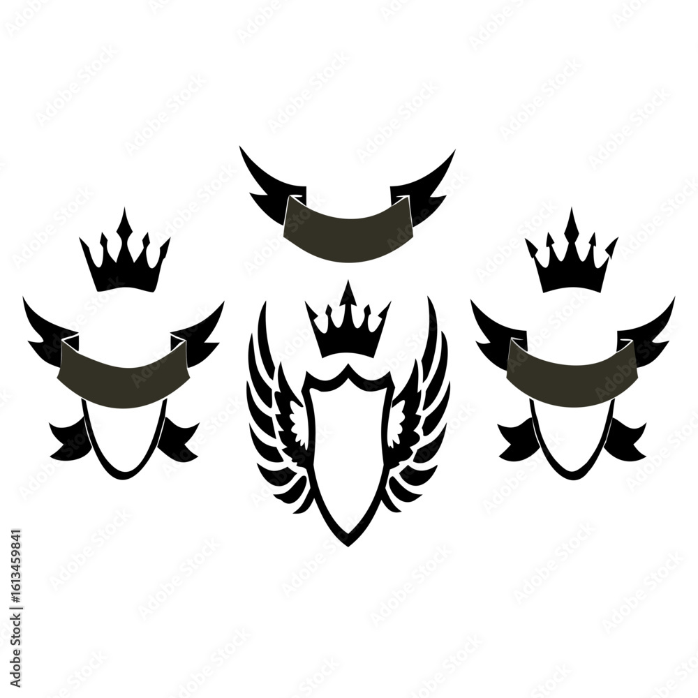 Obraz premium Vector graphics of heraldic shield crown and wings for logo design and decoration