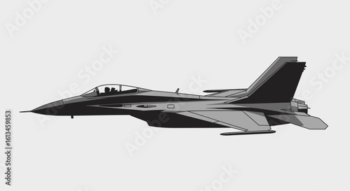 Sleek Grey Fighter Jet in Side Profile, Detailed Cockpit and Vertical Stabilizer Visible