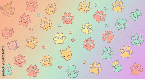 Wallpaper Mural Cute paw prints on pastel background Torontodigital.ca