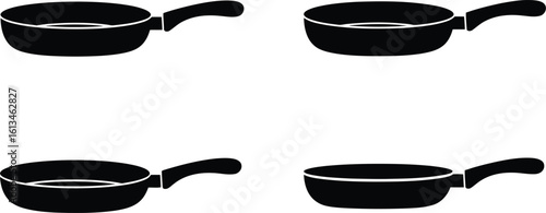 Frying Pan Silhouette Icon Vector Set - Kitchen, Cookware, Cooking
