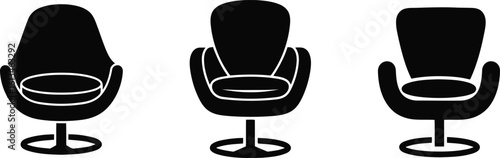 Swivel Chair Silhouette Icon Vector Set - Office, Furniture, Seating
