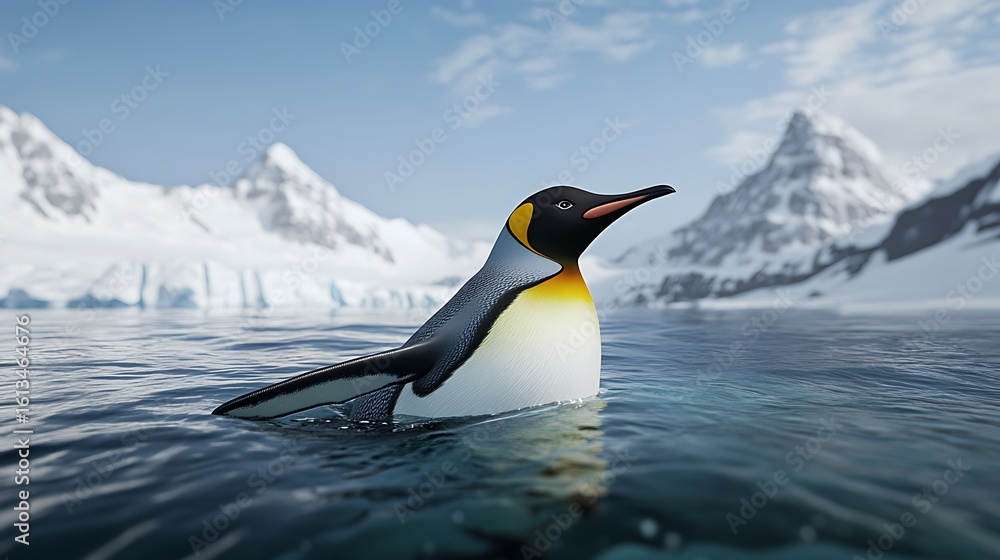 Obraz premium Penguin floating in fluid aerodynamic form high resolution picture