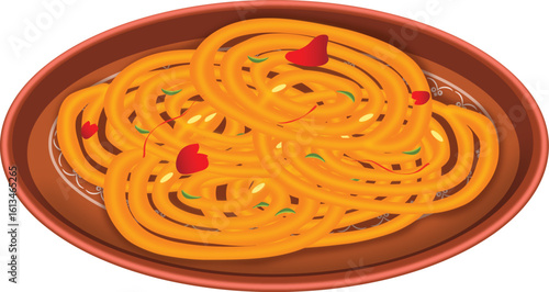 Indian Traditional Sweet Jalebi in a Plate Vector Illustration