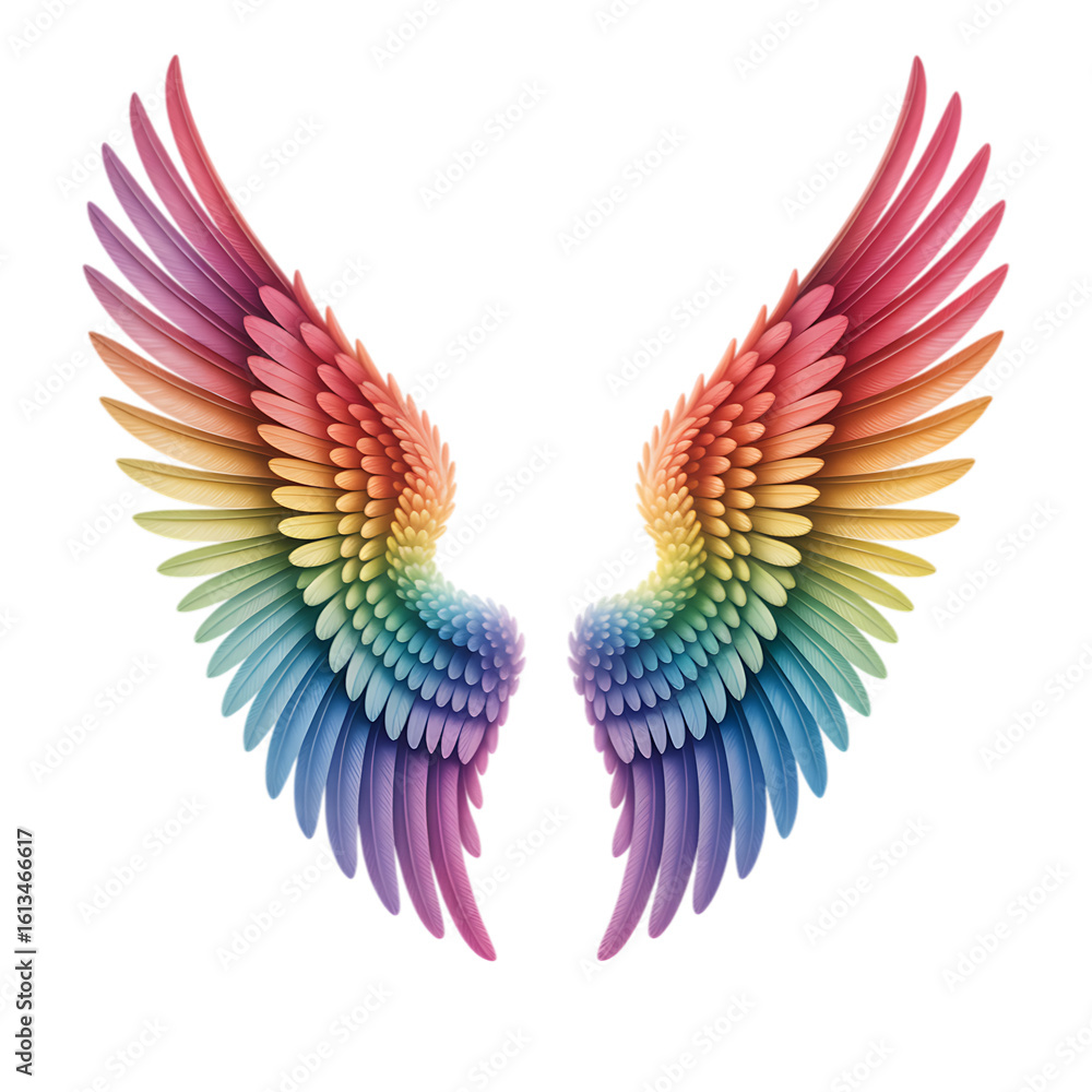 Obraz premium Colorful rainbow angel wings isolated on transparent background