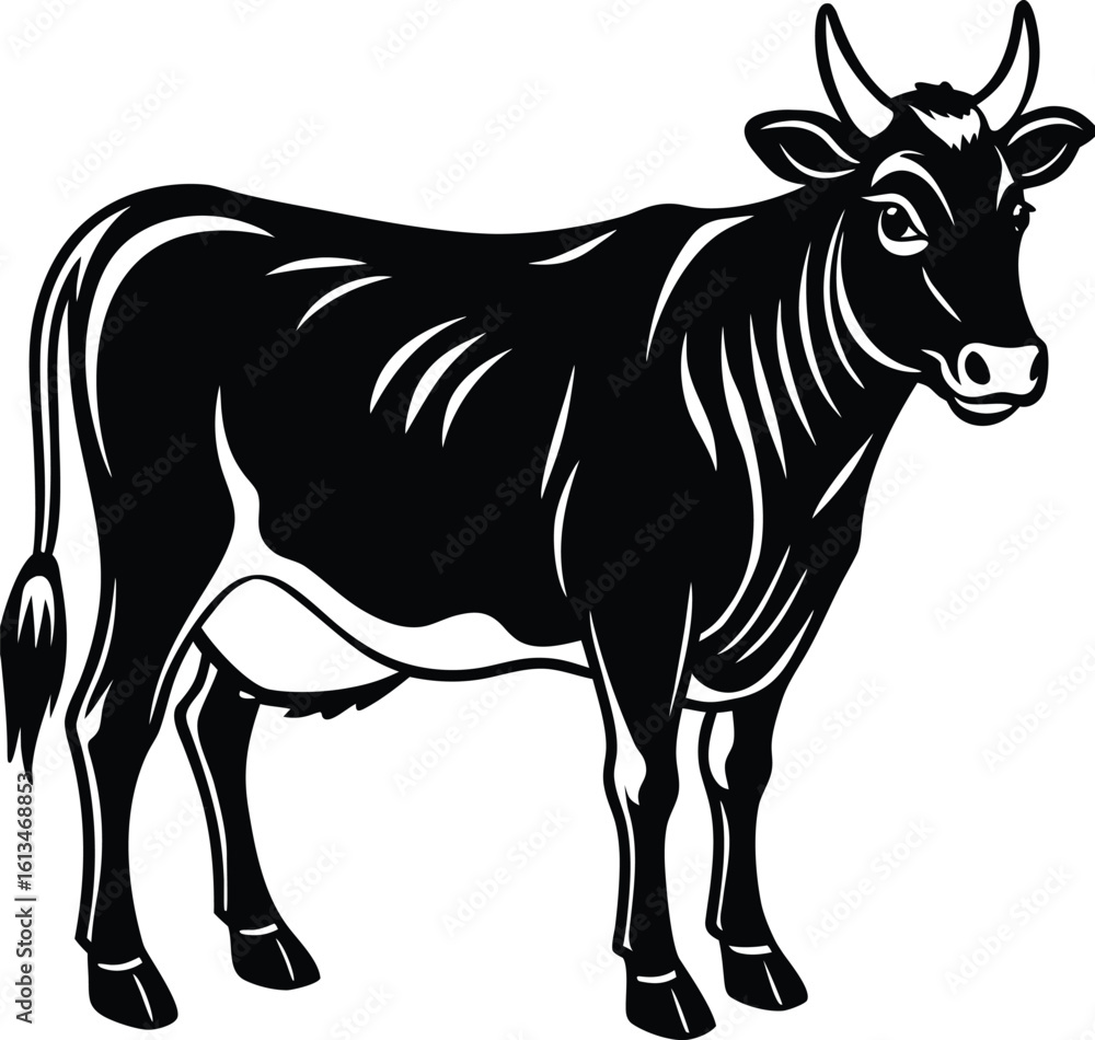Fototapeta premium Minimalist Cow Silhouette White Background.
